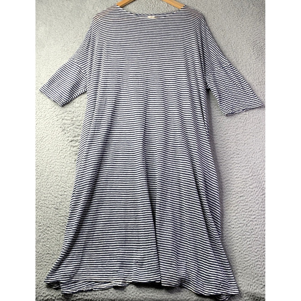 Apuntob Dress Womens Size Large-XLarge Blue Striped 100% Linen Short Sleeve